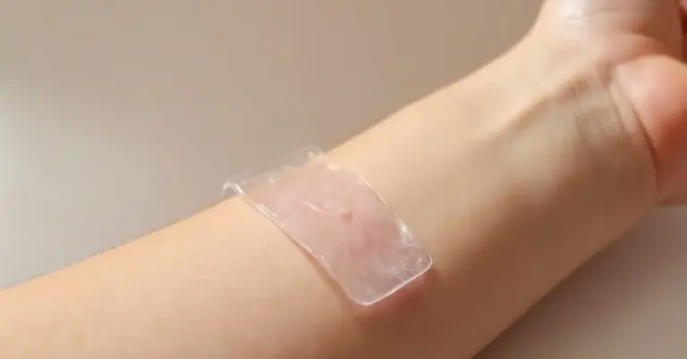 Transparent silicone gel sheet applied to a forearm